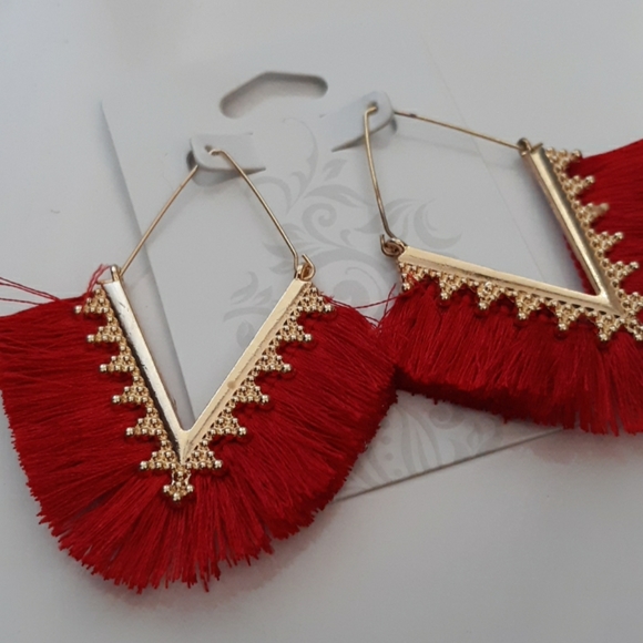 Fashion Jewelry Red Fringe Earrings - Picture 3 of 10
